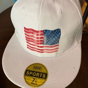 Men White Homemade SnapBack Vintage cap with American Flag on front & side!!!